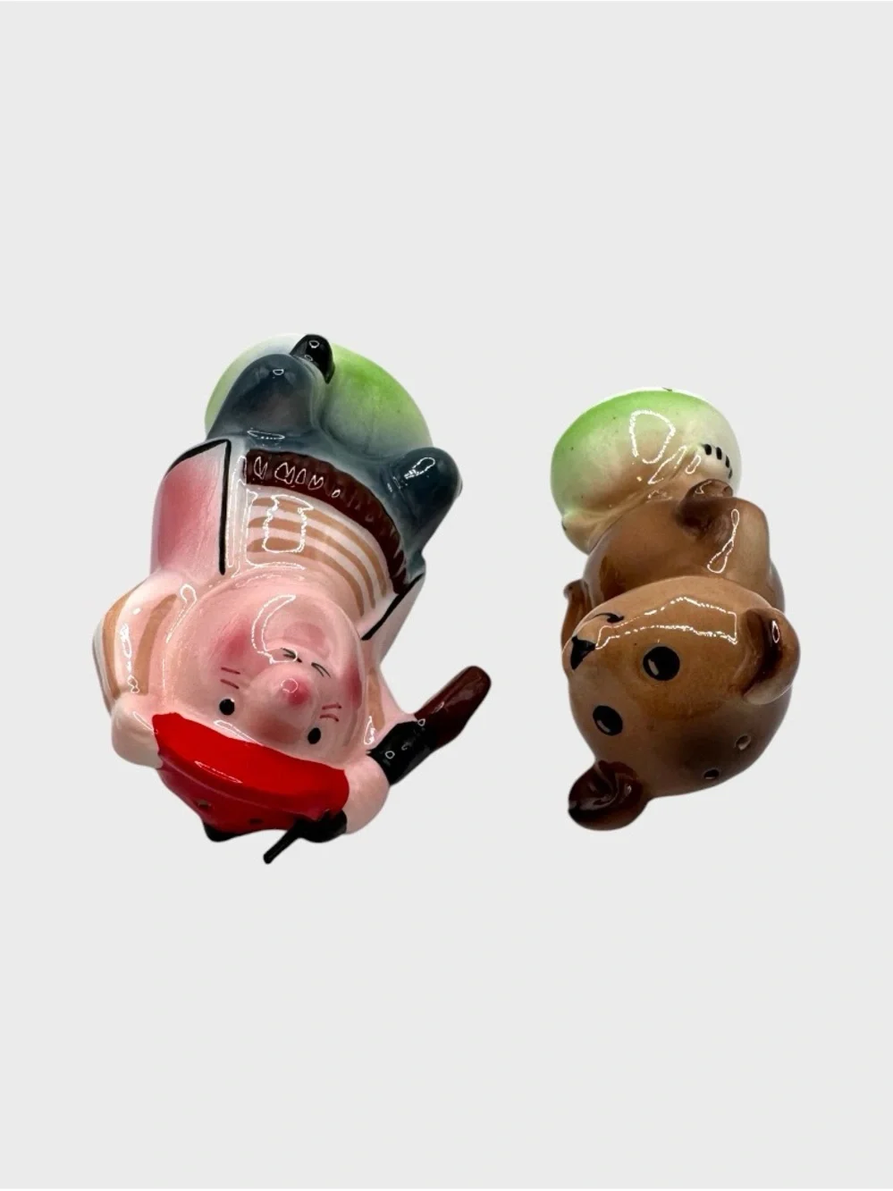 Vintage Enesco Hunter and Bear Shakers